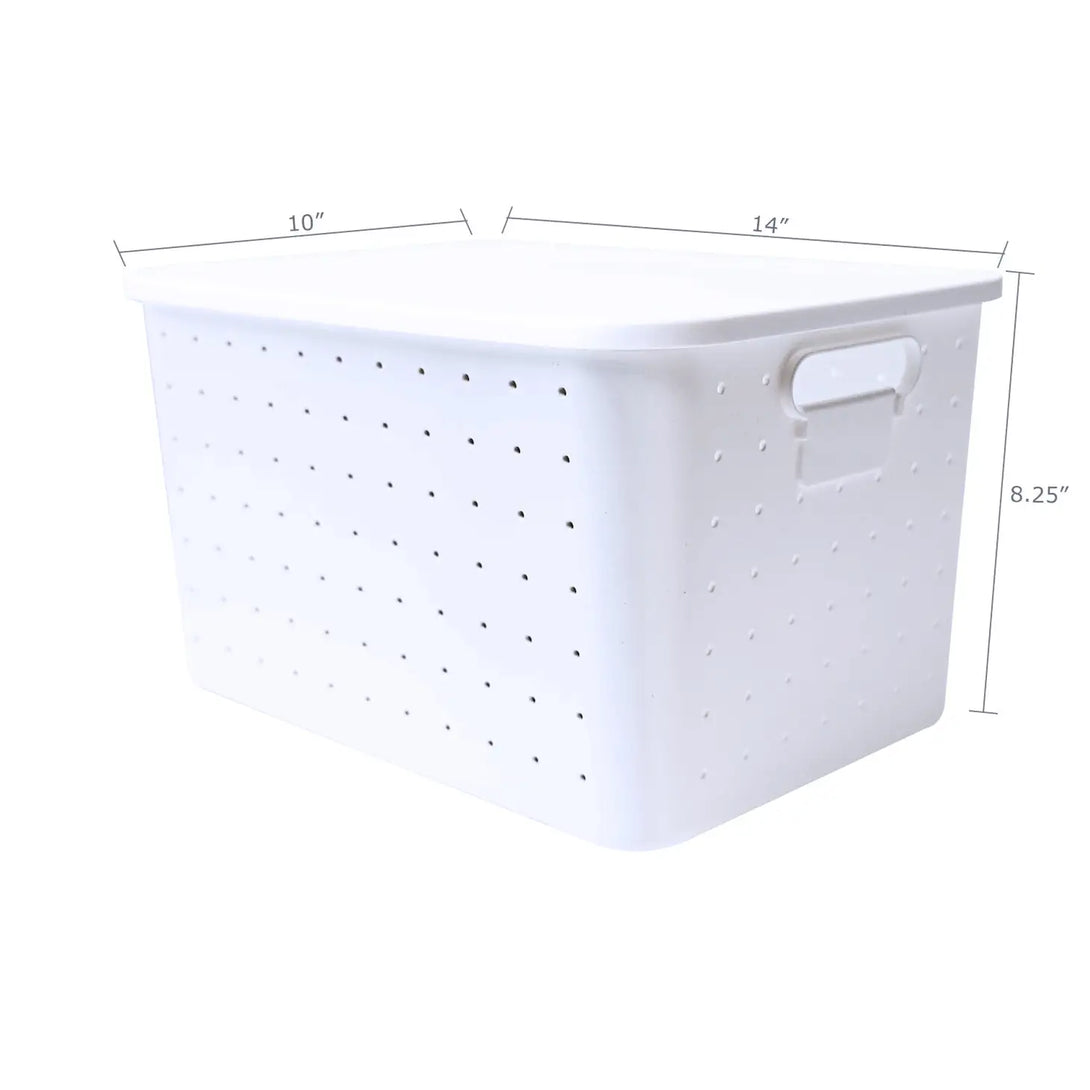 Large White Stackable Storage Bin with Lid and Dimensions