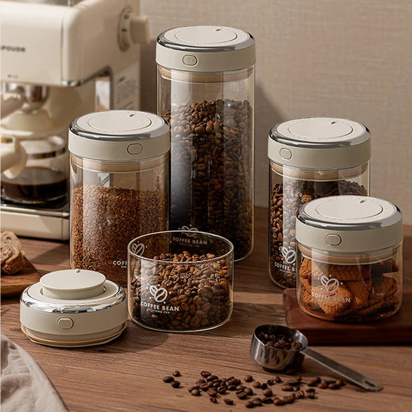 Coffee Bean, Grain and Snack Container with Waking Bean Function