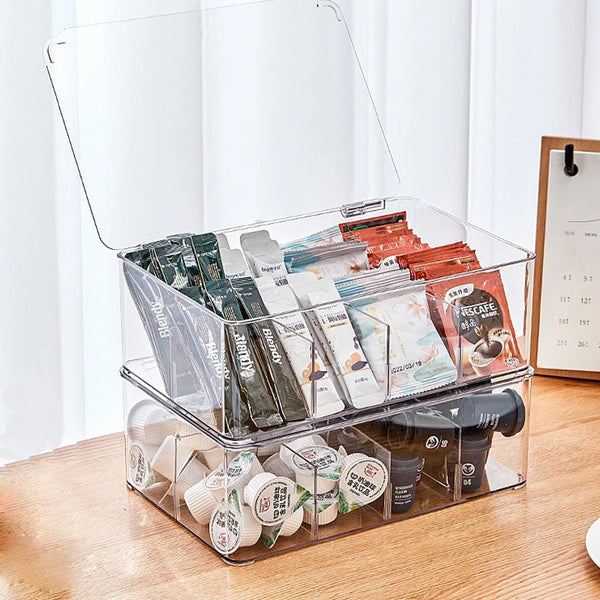 Divided Tea Bag Storage Box with Drawer and  Lid