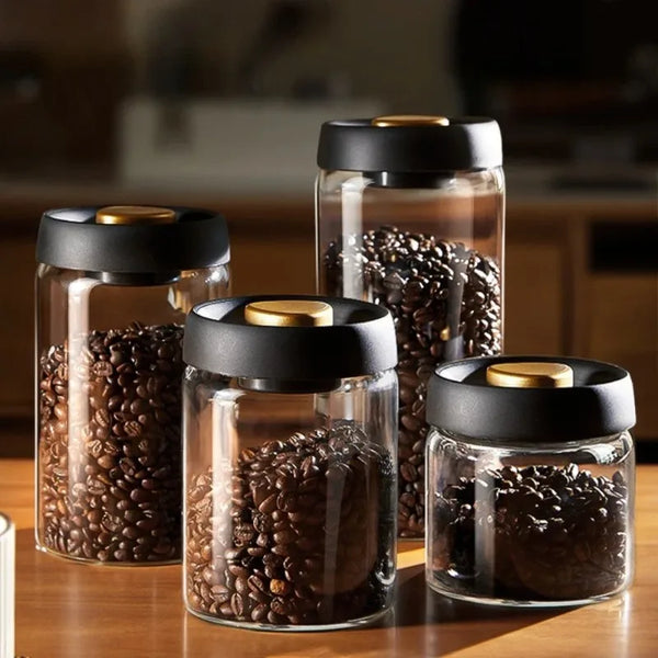 Coffee Beans Vacuum Sealed Airtight Glass Canister