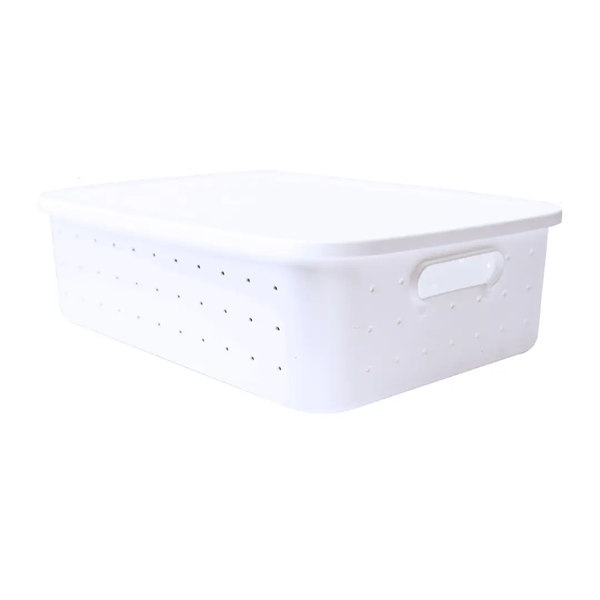 Small White Stackable Storage Bin with Lid